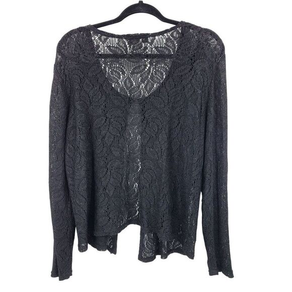 Vtg Black Lace Cardigan Sweater Button Front Sz 16 Formal Metallic Fleck Womens - Picture 2 of 10